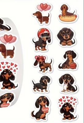 40 PCs Round 1  Daschund Themed Valentines Day Stickers 10 Designs great quality