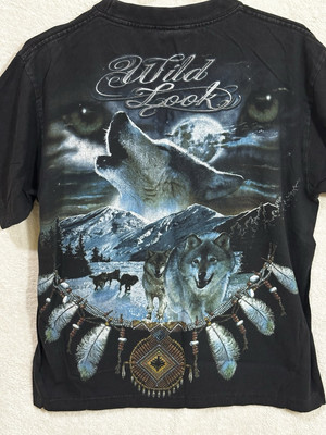 Wild Look Wolf Black T-shirt 2-Sided Native American Tribe Nature