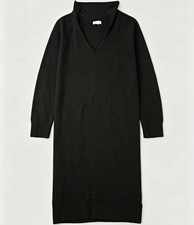 Women’s Black Knit V-Neck Long Sleeve Pullover Midi Jumper Dress Size 16