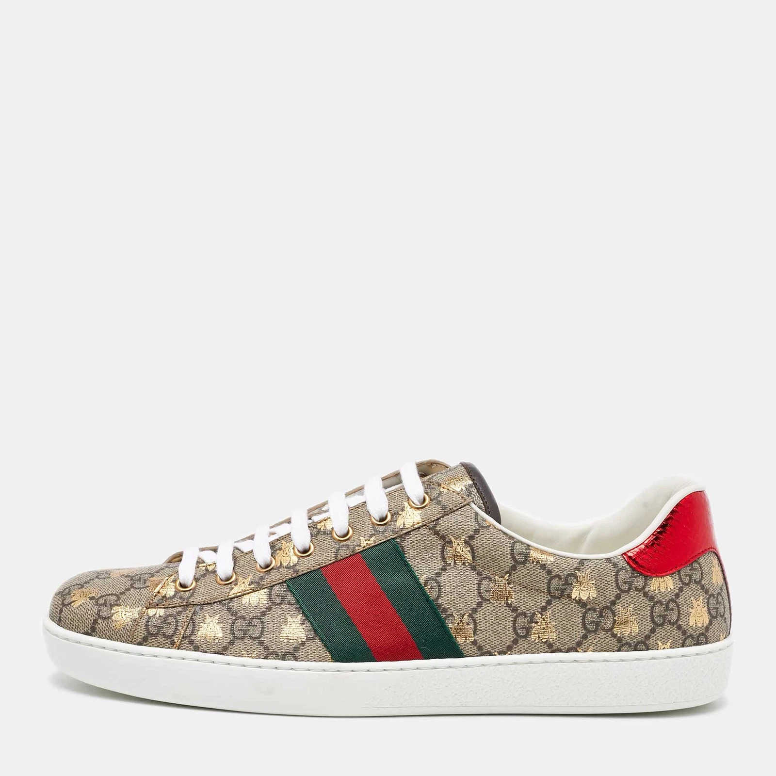 Baskets à lacets Gucci beige/marron GG Supreme toile imprimé abeille taille 45