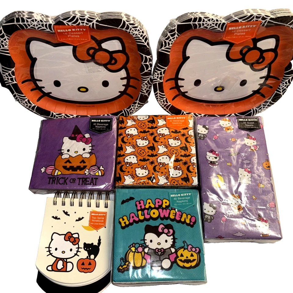 批量 7 件 Hello Kitty Sanrio 万圣节宾客毛巾/纳普金斯盘子 全新! — 第 2/4 张图片