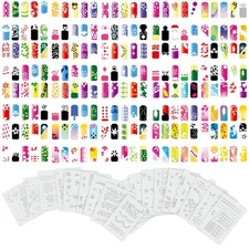 Set 11 260 Airbrush Nail Art STENCIL DESIGNS 20 Template Sheets Kit Brush Paint