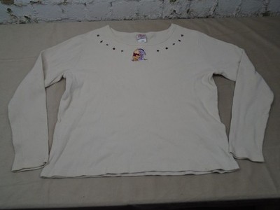Vintage Y2K Womens Winnie The Pooh Ribbed T Shirt Creem Embroidered Eeyore XXL