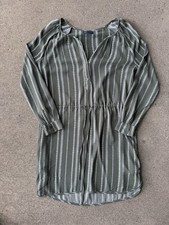 GAP Women's Small S Olive Green Striped Tunic Dress Long Sleeve Drawstring Waist