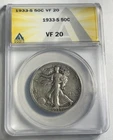 1933-S WALKING LIBERTY HALF DOLLAR GRADED ANACS VF20