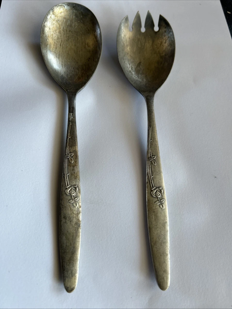 Salad Spoons Marquis Sheffield Silver Played Vintage antique Rose Pattern