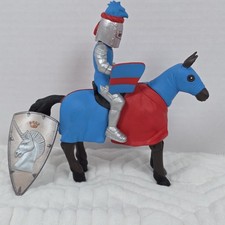 Timpo Toys Knight Action Figure with Horse, Removable Helmet, Shield, Blue Red