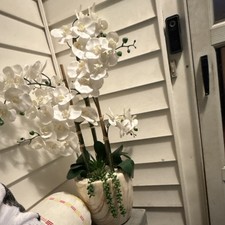 Faux Real Touch White Orchid Bush Decorative Pot Artificial Flower Arrangement