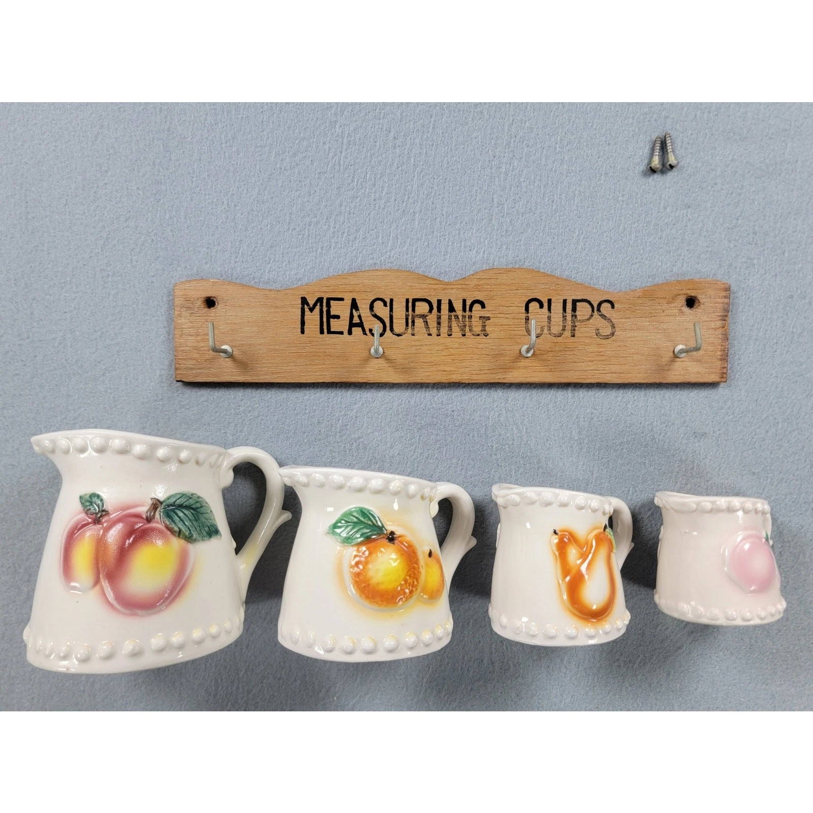 Vintage Fruit Measuring Cups Wall Rack Japan Ceramic Peach Pear Orange