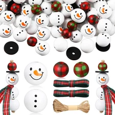 Yulejo 180 Pieces Christmas Snowman Wooden Bead Christmas Crafts for Adults W...