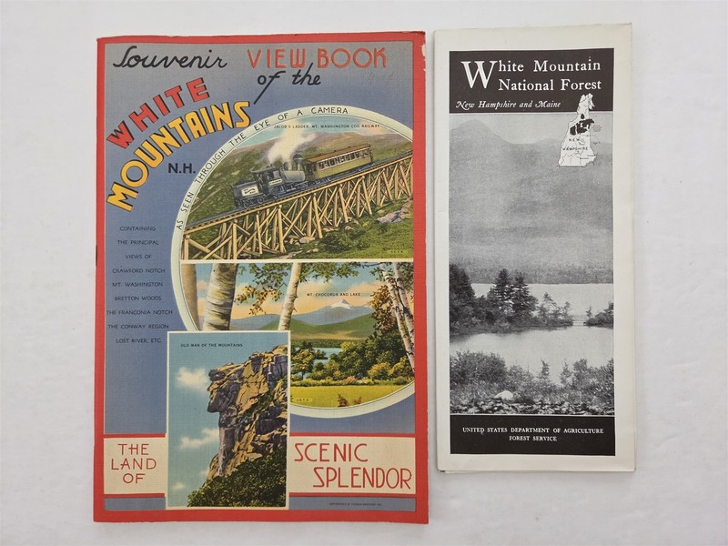 1940s antique WHITE MOUNTAINS nh VIEW BOOK & NATIONAL FOREST MAP BROCHURE lot