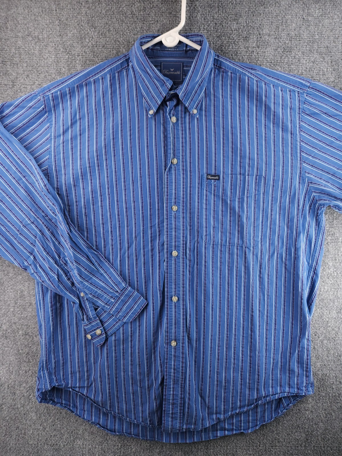 Faconnable Button-Down Large Cotton USA Blue Stri… - image 2