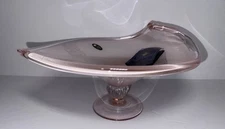 Murano Art Glass Pink Tint White Cristal Hand Made Centerpiece Bowl Italy