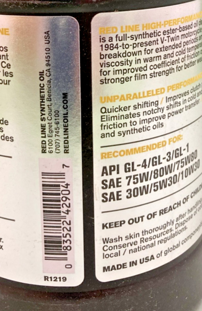 NEW GENUINE RED LINE 42904 SYNTHETIC OIL, V-TWIN PRIMARY CASE OIL, 1 QT , R1219