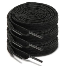 3pair 3/8" Double Layer Flat Athletic Shoe Laces Strings 4 Sneakers 50" Black