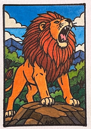 ACEO Original Art, Tiny Art, ATC - Watercolor - Mighty lion king