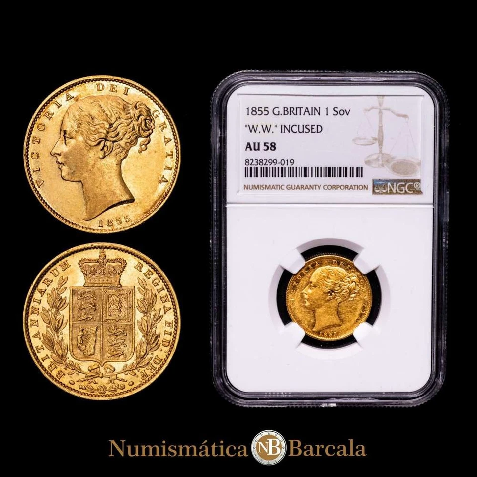 Gran Bretaña - Victoria I 1 Sovereing (g) 1855 Gran Bretaña WW KM736.1. NGC A - Image 2 of 4