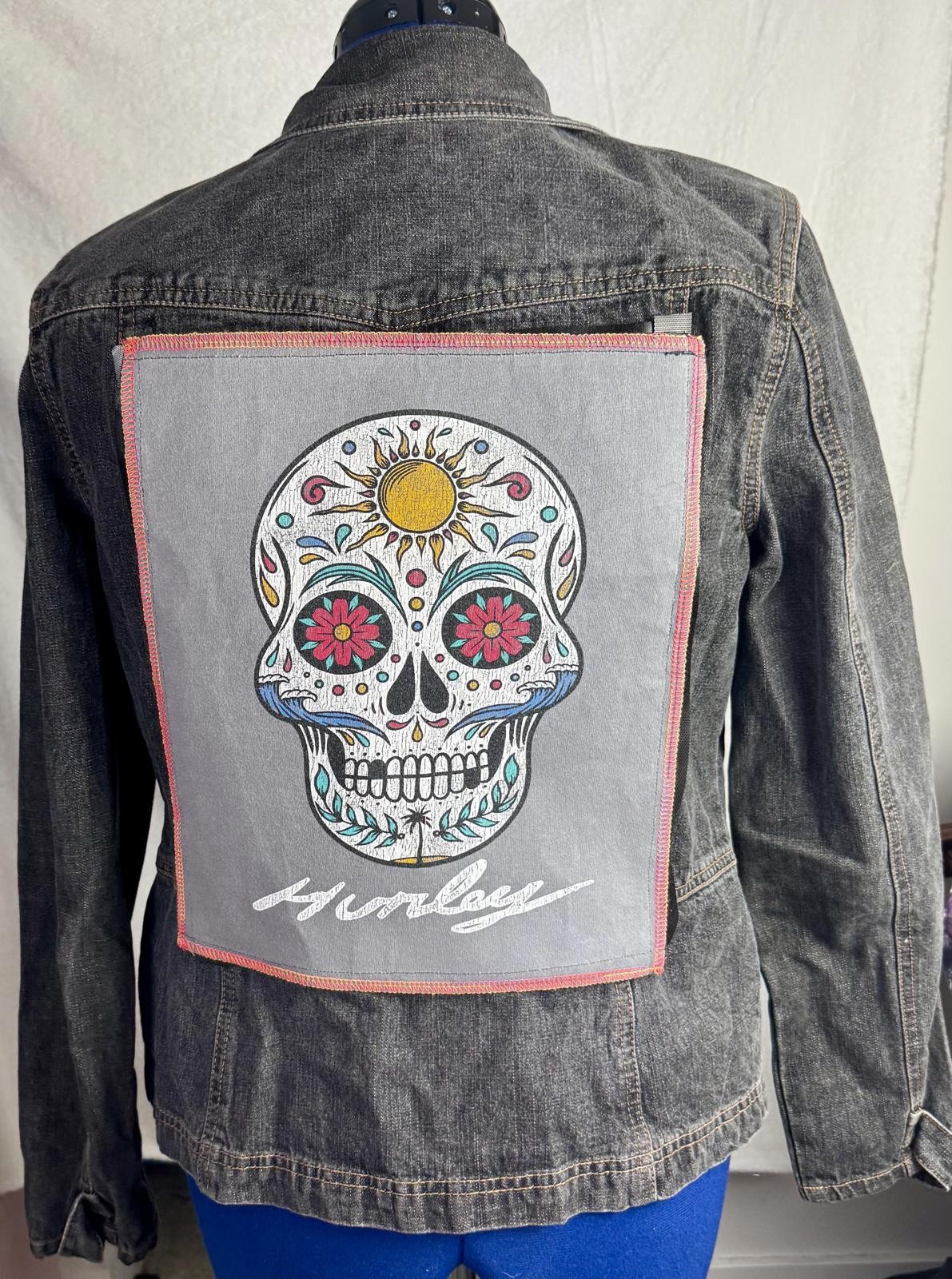 two face threads changeable patch black denim jac… - image 2