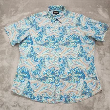Cremieux Shirt Mens 2XL Blue Orange Paisley Short Sleeve Button Front Casual