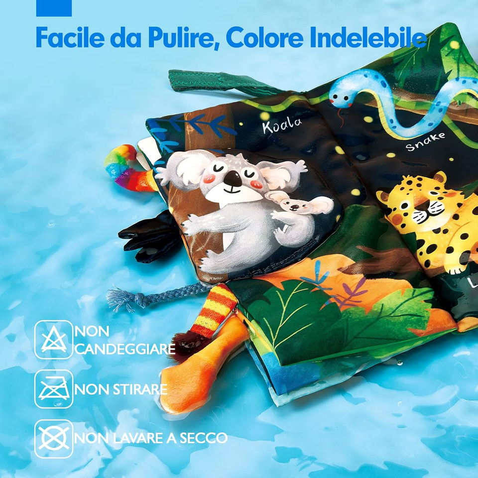 HOTUT Libro Di Stoffa In Bianco E Nero Per Neonati – Morbido, Sensoriale, Con 12 Motivi, Regalo Baby Shower