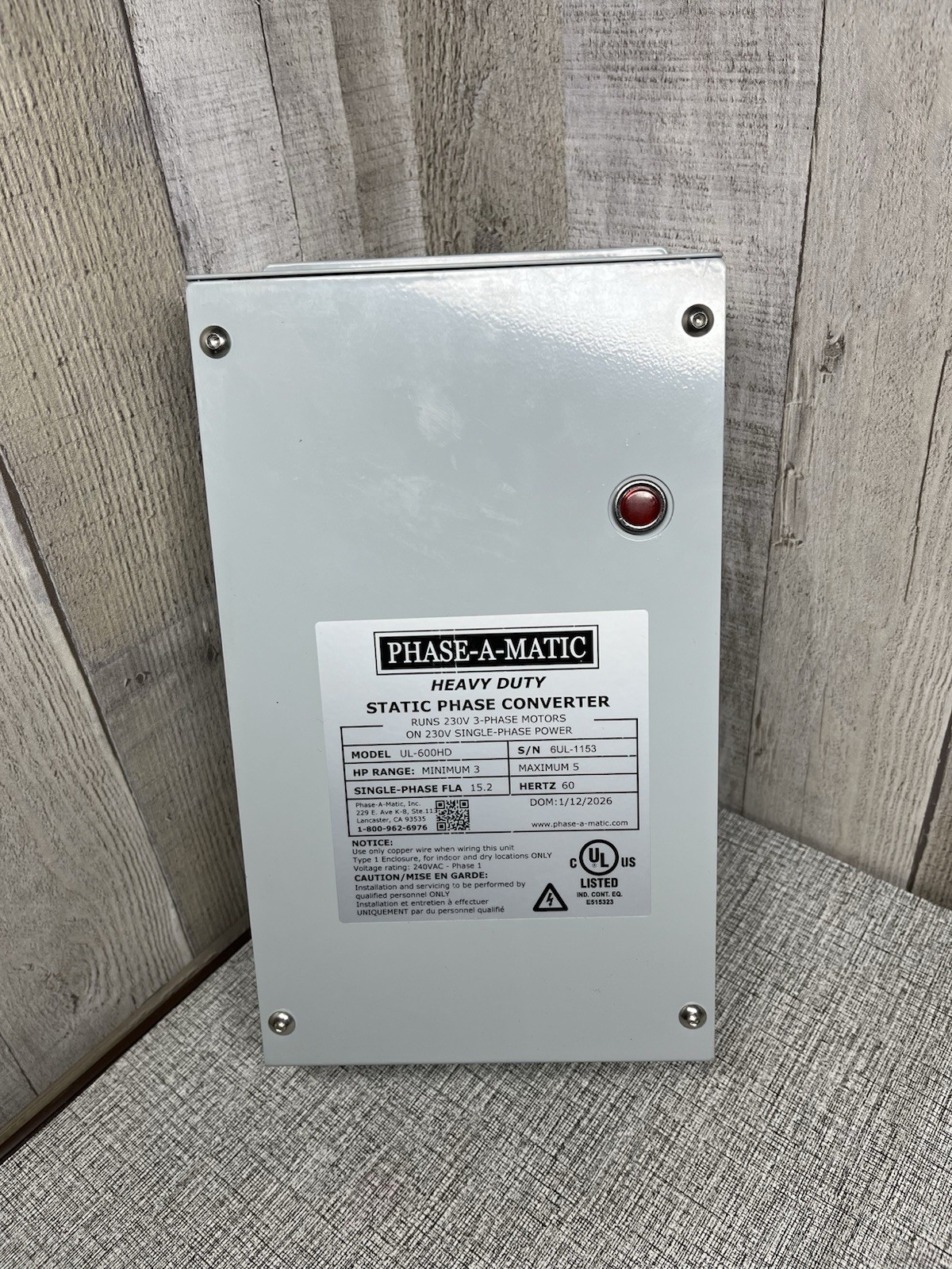 Phase-A-Matic Static Phase Converters Heavy-Duty UL Series 3 - 5 HP UL-600HD