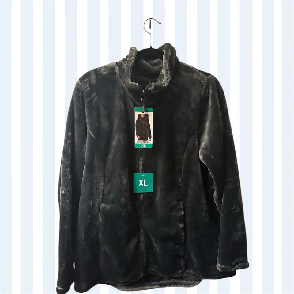 Chaqueta de felpa/difusa 32 Degrees para dama - Urban Chic gris/verde - XL