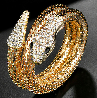 Shimmering Gold SNAKE Charming COIL Rhinestone Wraparound BRACELET