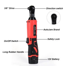 3/8" Cordless Electric Ratchet Socket impact Wrench Right Angle Battery 60Nm