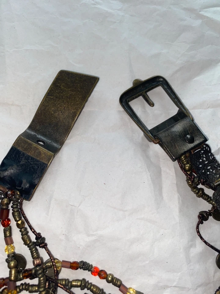 Multi-Strand Beaded Boho Chic Chain Style Vintage Belt Metal Brass Women's Belt - Image 4 of 4