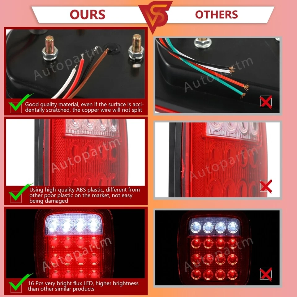 2X LED Tail Lights Rear Brake Lamps Turn Stop Reverse for Jeep Wrangler TJ CJ YJ - Image 2 of 4