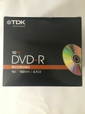 10x TDK Dvd-R Vergine 4,7GB 120min 16x Con Gioiello Case Nuovo Conf. Orig.