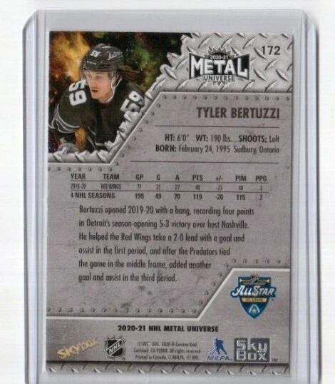 2020-21 Skybox Metal Universe Base SP All-Stars # 172 Tyler Bertuzzi Red Wings - Image 2 of 2
