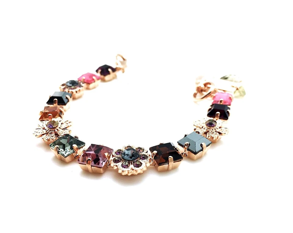 Pulseira por Mariana elegante floral rosa e topázio cristais Swarovski - Imagem 2 de 4