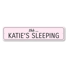 Shh Sleeping Baby Sign, Custom Newborn Name Metal Wall Decor - Aluminum