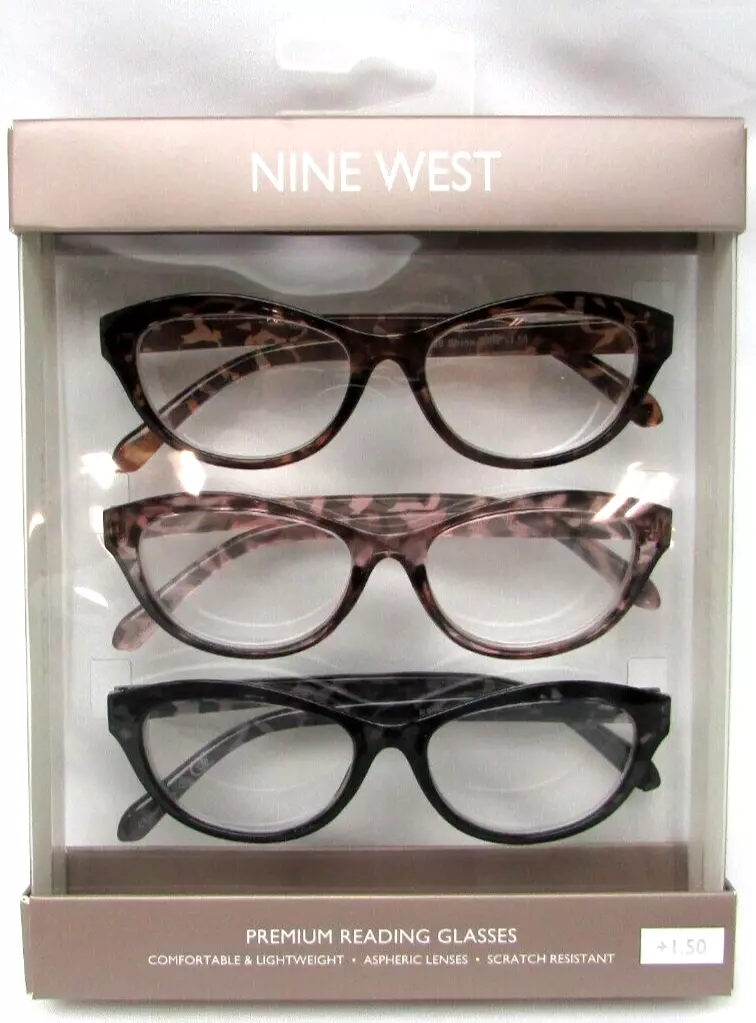 3 Pack Nine West Premium Cat Eye Reading Glasses QUINN BRN PNK PRP 1.50