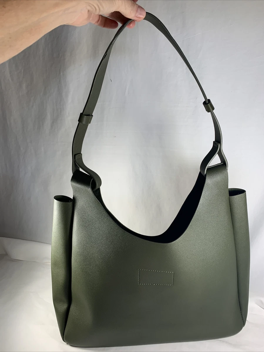 Vintage Tote, Neiman Marcus, Faux Leather, Dark Green, Black and Camel, Color Block Tote, Never Used, Pebbled Surface, Fully Lined