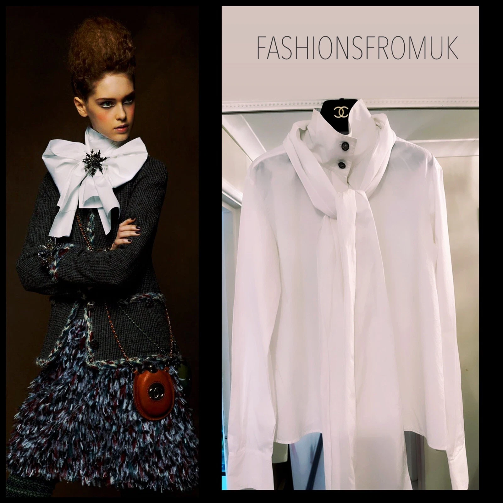 Chanel — CHANEL White Cotton  Blouse with Bow 36-38 Runway