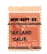 Scott #815  10c John Tyler Precancel Stamp Oakland CA (a5)