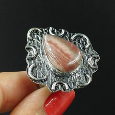 Natural Rhodochrosite Pear Gemstone 925 Sterling Silver Ring Size-7.75 US