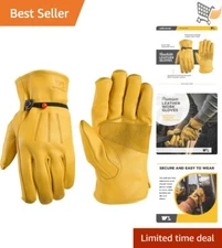 Leather Work Gloves Mens Cowhide Large Durable Abrasion Puncture Resistant