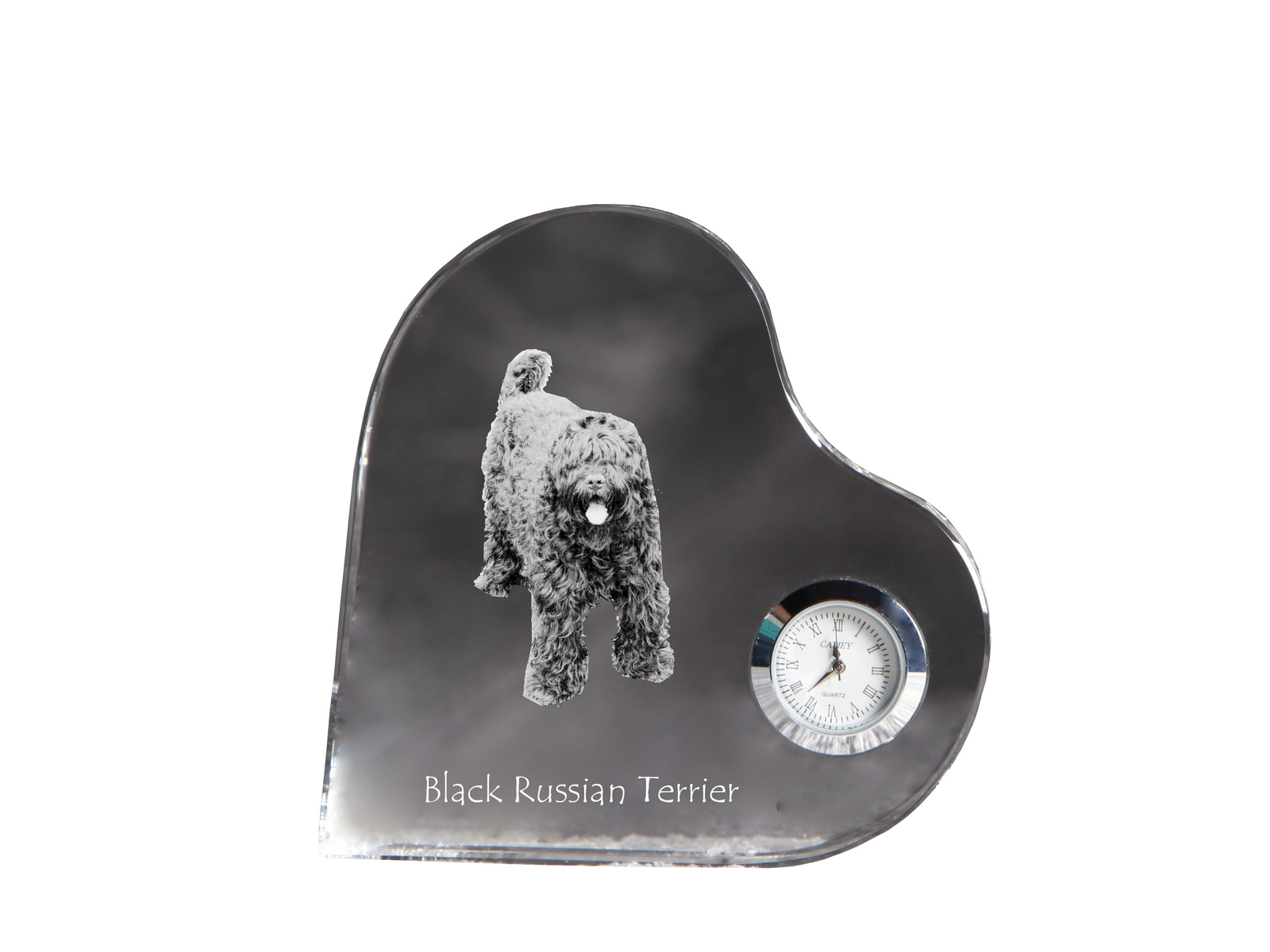 Black Russian Terrier, Chornyi Terrier - crystal clock with a dog picture, heart