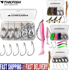 60pcs Weighted Fishing Hooks Extra Wide Gap Weedless Hook Offset Worm Hook 5Size
