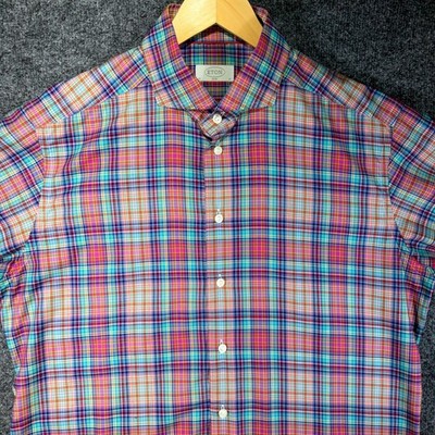 Eton Slim Fit Plaid Button Down Shirt Mens 17 Multicolor Cotton Long Sleeve