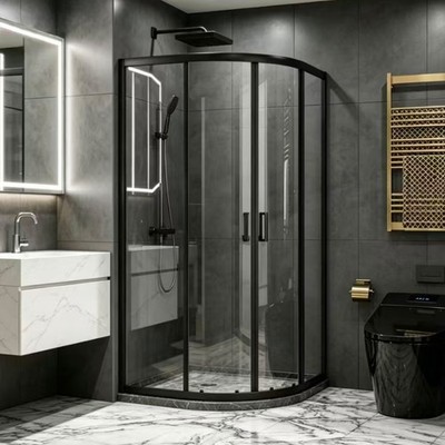 Long Lasting 36''Wx72''H Sliding Door Screen Black Curved Bathroom Shower Door