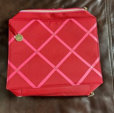 NEW Estee Lauder Cosmetic Train Case Makeup Travel Bag Red Gold Logo Vintage