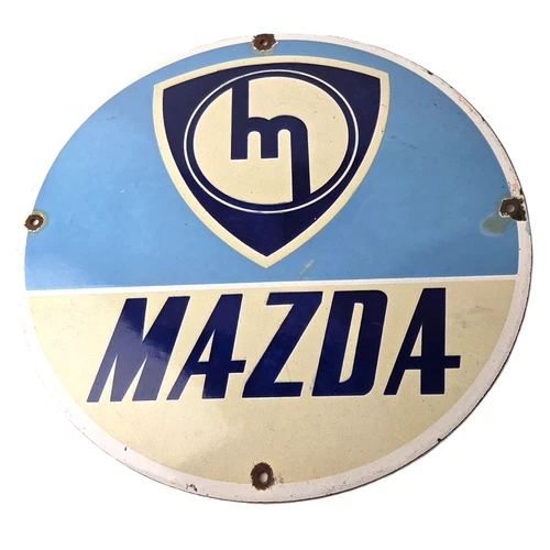 Vintage Mazda Porcelain Sign - Automobiles Mechanic Repair Shop Gas Pump Sign