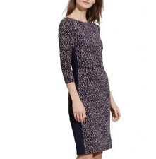 Ralph Lauren Dress 12 Blue Tan Panel Stretch Sheath Washable Career Church NEW