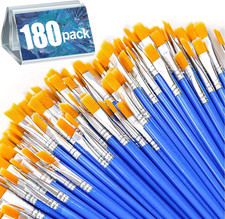 180Pcs Flat Paint Brushes Set, Small Brushes Bulk Nylon Hair for Kids Acrylic Oi