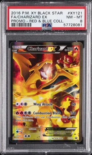 2016 POKEMON XY BLACK STAR PROMO RED & BLUE COLL FULL ART/CHARIZARD EX PSA 8