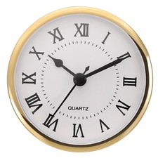 3.5" 90mm Quartz Roman Clock Insert Fit 78mm/3.1", Gold/White Style 3